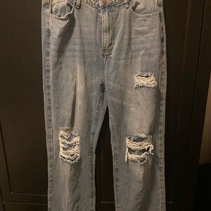 SHEIN Blue Straight Leg Jeans with Classic Fading